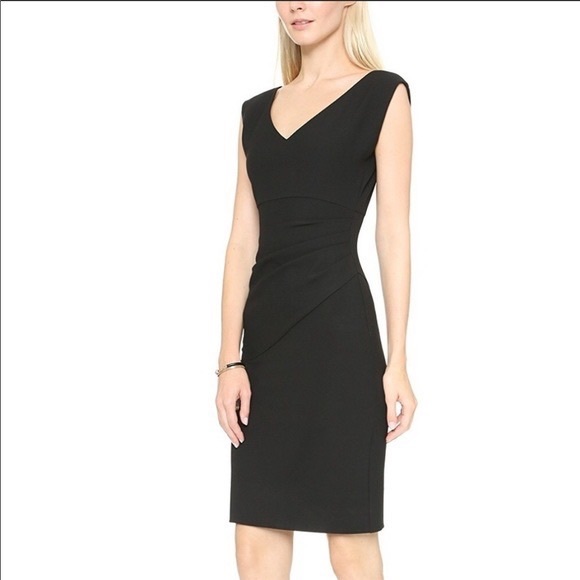 DVF Diane Von Furstenberg Black Faux Wrap Parker Ruched Jersey Dress siz… - Picture 4 of 9